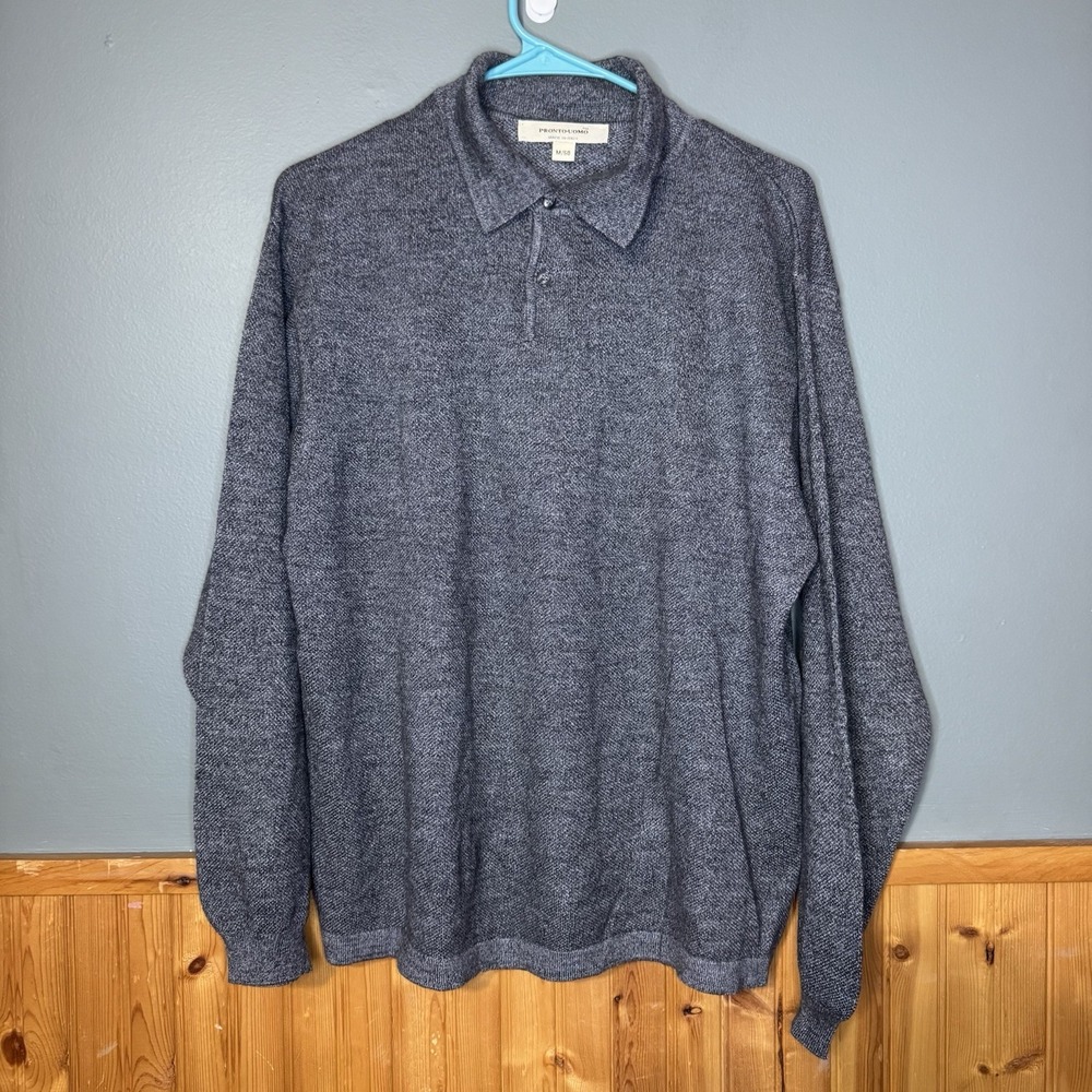 Pronto Uomo Mens Polo Sweater Size Medium 50‎ Gray Made in Italy